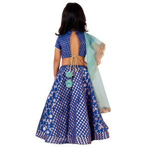 BLUE CHANDERI LEHNGA SET