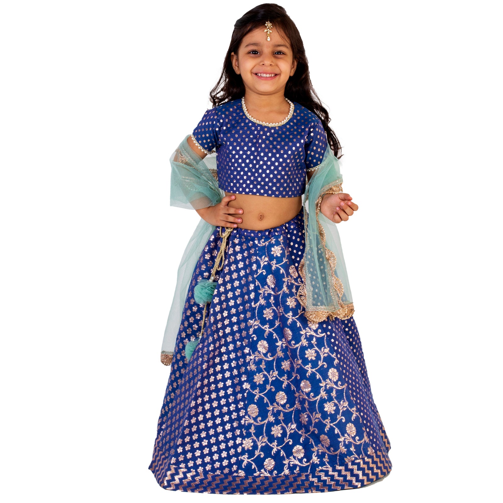 BLUE CHANDERI LEHNGA SET