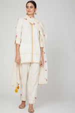 Load image into Gallery viewer, White lotus short kurta pants set
