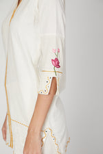 Load image into Gallery viewer, White lotus short kurta pants set
