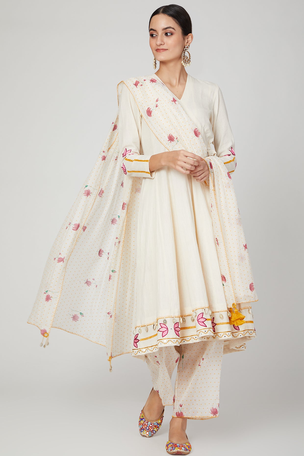 White lotus anarkali kurta pants set