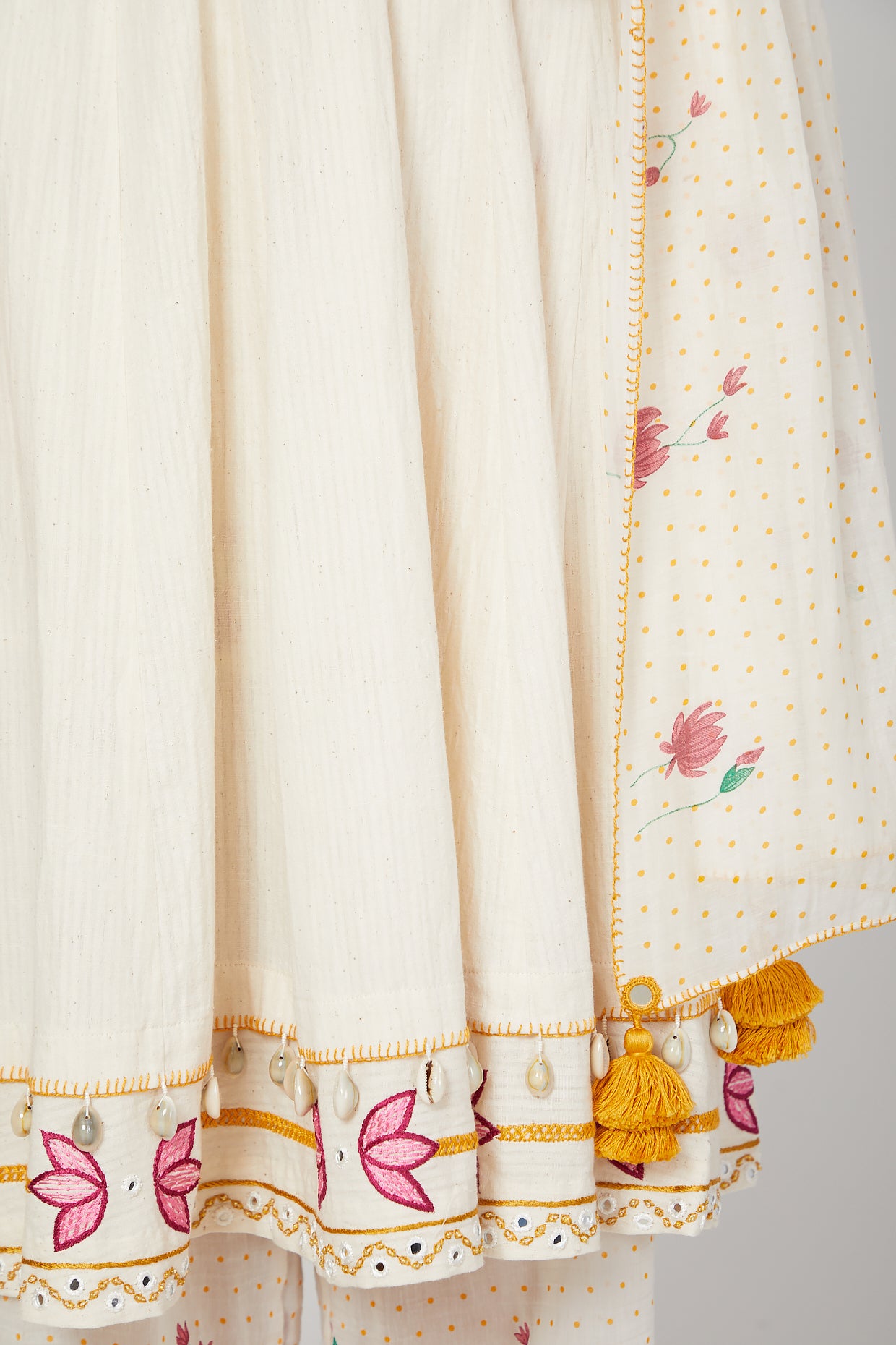 White lotus anarkali kurta pants set