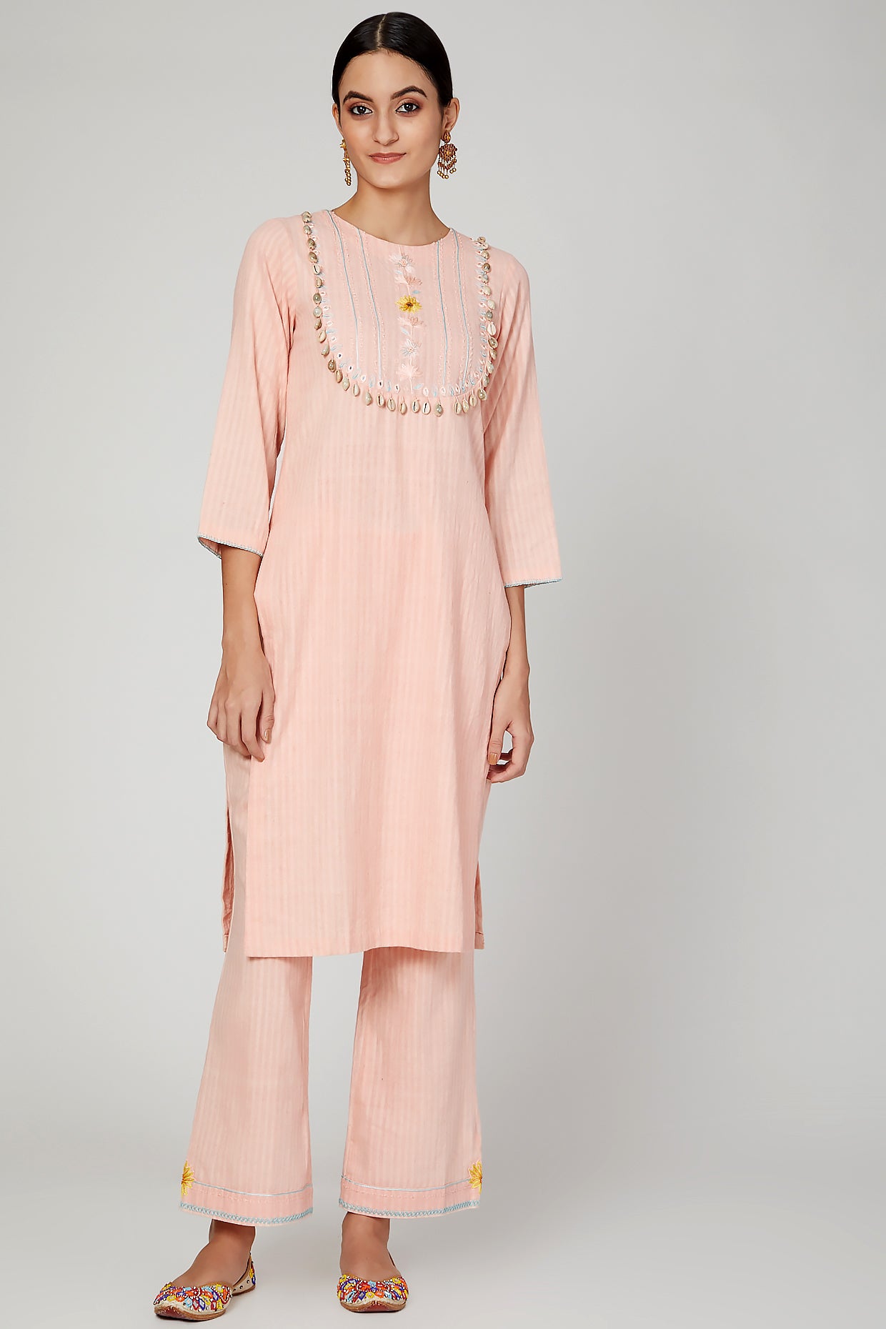 Pink sunset flower kurta pants set