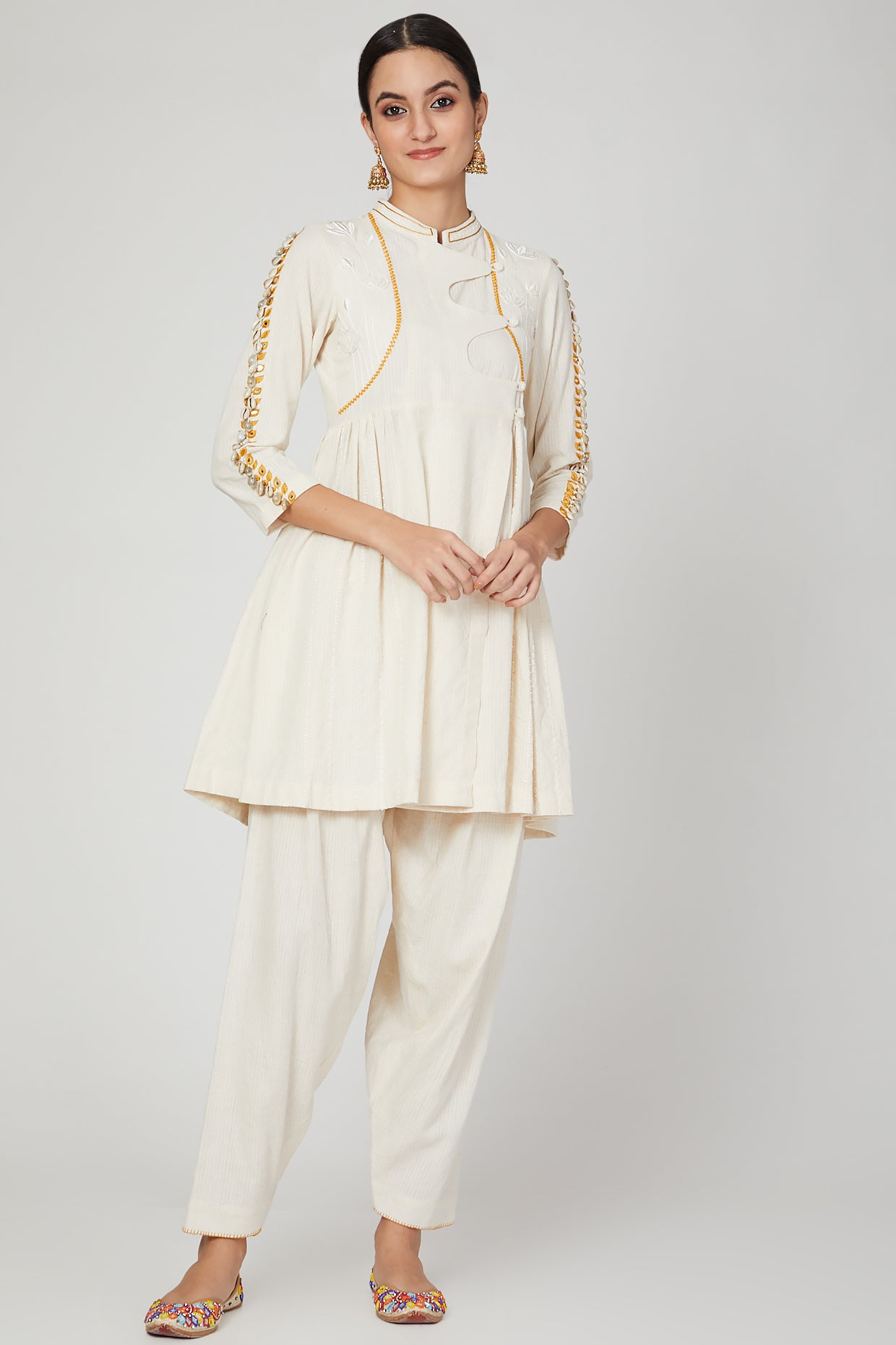 White lotus overlap kurta pants set