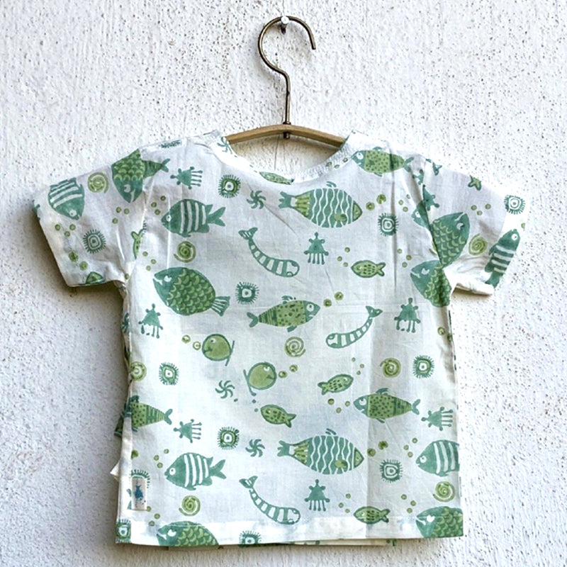 WHITEWATER KIDS UNISEX ORGANIC FISH PRINT TOP + MINT PANTS