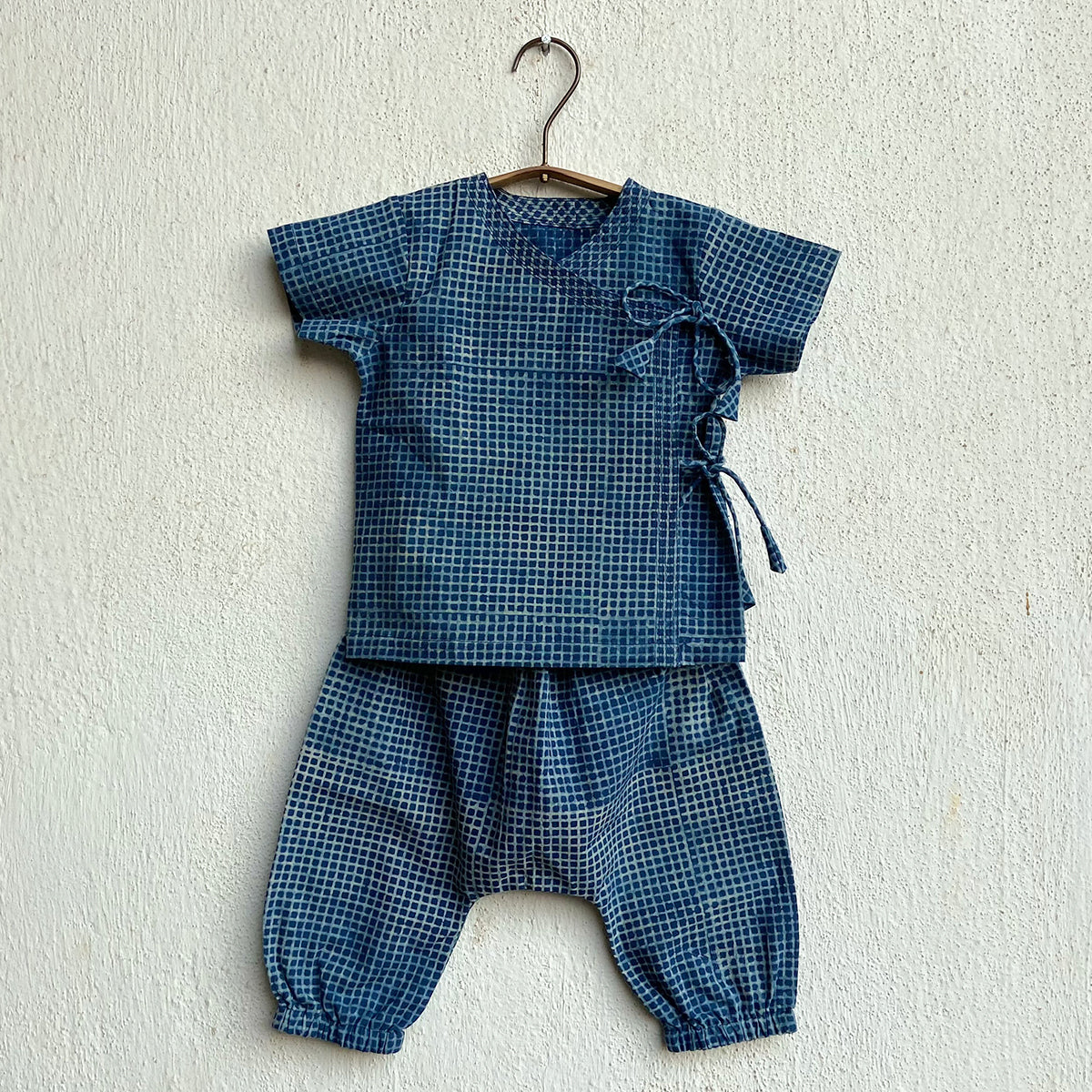 UNISEX ORGANIC INDIGO CHECK ANGARAKHA  + MATCHING PANTS