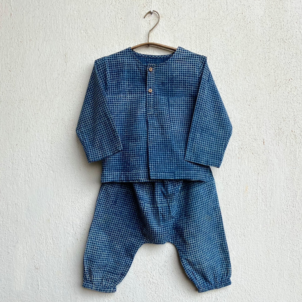 UNISEX ORGANIC INDIGO CHECK ANGARAKHA  + MATCHING PANTS