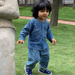 Load image into Gallery viewer, UNISEX ORGANIC INDIGO CHECK ANGARAKHA  + MATCHING PANTS
