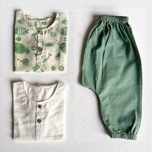 UNISEX ORGANIC KOI BAG - KOI MINT AND WHITE KURTA + MINT PANTS