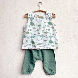 Organic Cotton Koi Mint Jhabla and Mint Pajama Pants Set