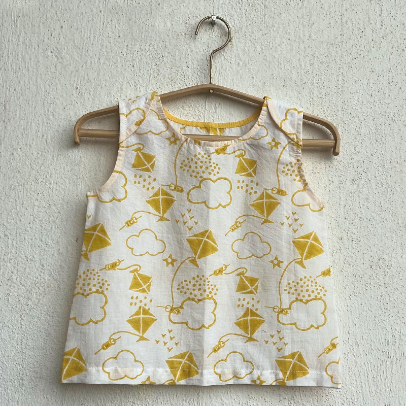 Organic Cotton Patang Yellow Jhabla and Yellow Pajama Pants Set