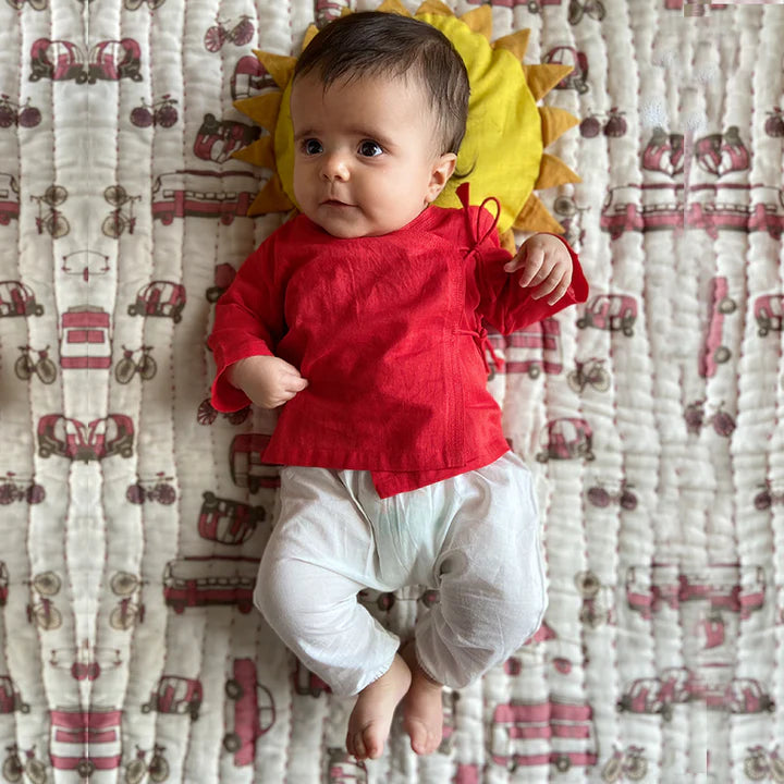 UNISEX ORGANIC RED ANGRAKHA & WHITE PANTS