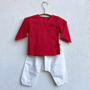 UNISEX ORGANIC RED ANGRAKHA & WHITE PANTS