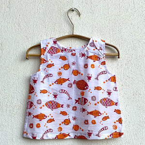 Organic Cotton Koi Red Jhabla and Red Pajama Pants Set