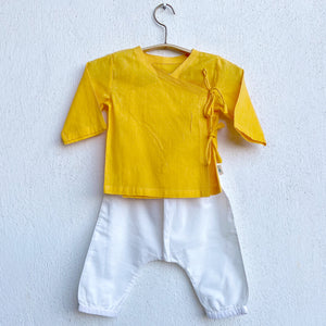 UNISEX ORGANIC YELLOW ANGRAKHA & WHITE PANTS