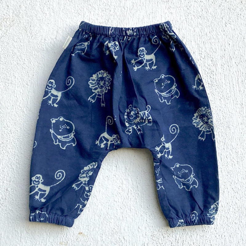 UNISEX ORGANIC WHITE ANGRAKHA TOP+ZOO PRINT INDIGO PANTS