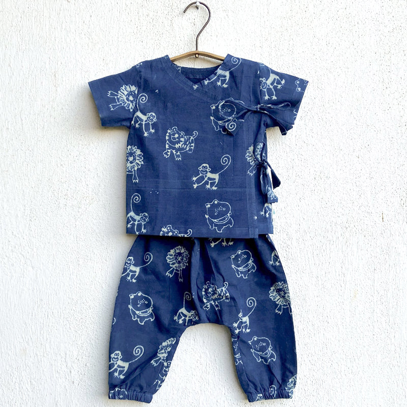 WHITEWATER KIDS UNISEX ORGANIC ZOO PRINT INDIGO ANGARAKHA TOP + PANTS