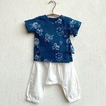 Load image into Gallery viewer, UNISEX ORGANIC ZOO PRINT INDIGO ANGARAKHA TOP + WHITE PANTS
