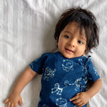 Load image into Gallery viewer, UNISEX ORGANIC ZOO PRINT INDIGO ANGARAKHA TOP + WHITE PANTS
