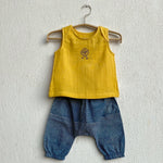 Load image into Gallery viewer, UNISEX ORGANIC ZOO YELLOW JHABLA WITH INDIGO CHECK PANTS
