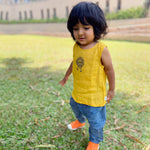 Load image into Gallery viewer, UNISEX ORGANIC ZOO YELLOW JHABLA WITH INDIGO CHECK PANTS
