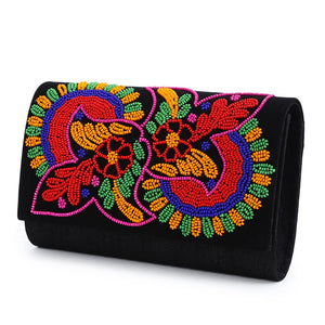 Beaded floral envelope clutch